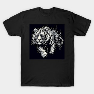 Monochromatic Outline Tiger Swimming in Water T-Shirt